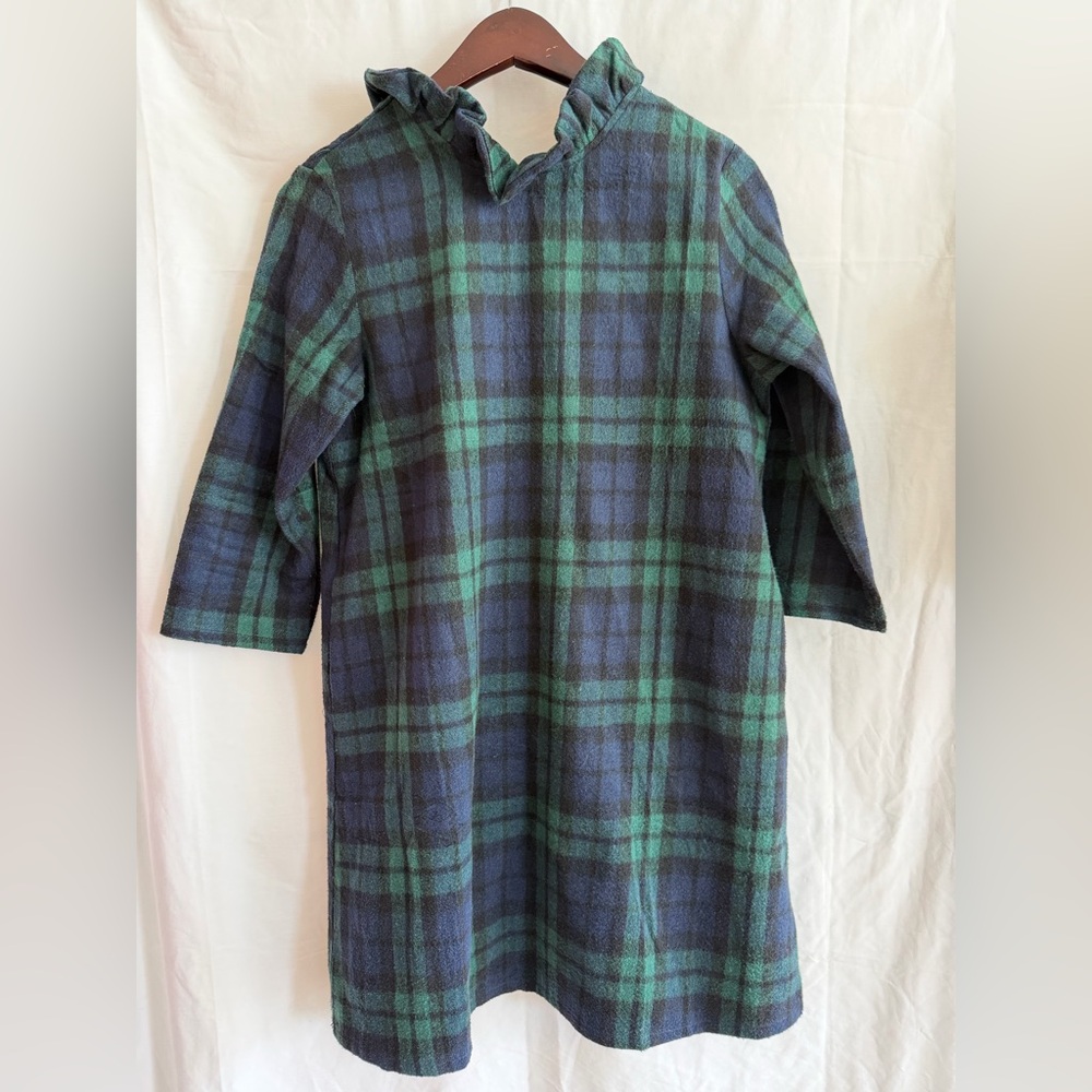 Plaid autumn dress with bow, long sleeves, straight cut with pockets, size S - Picture 5 of 7